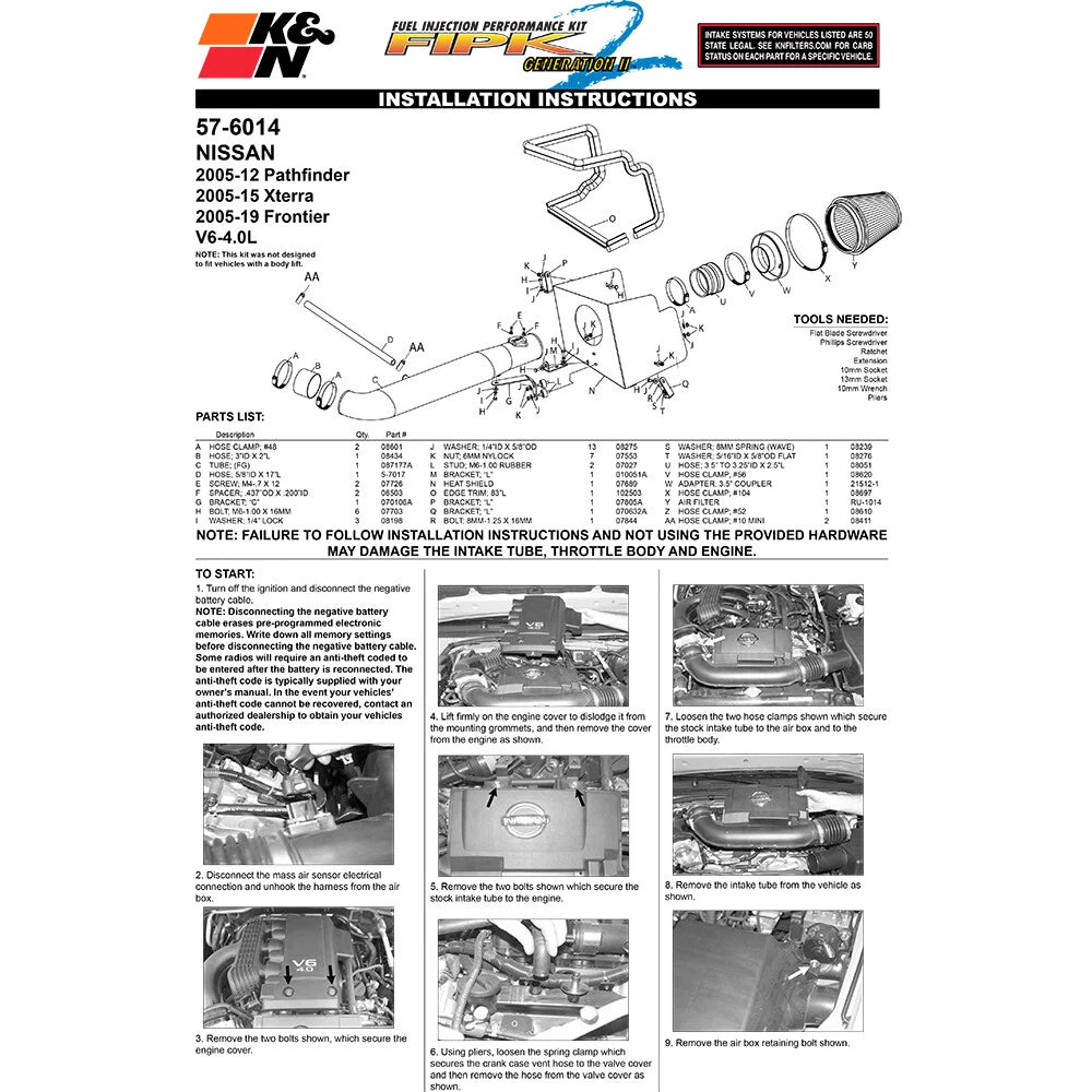 K&N 05 Nissan Pathfinder V6-4.0L Performance Intake Kit | Nissan Pathfinder (05)