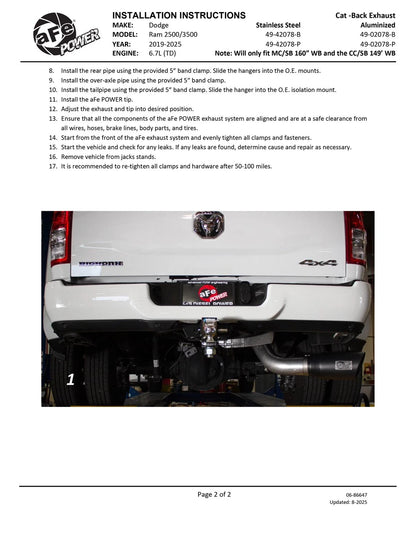 aFe ATLAS 5in DPF-Back Alum Steel Exhaust System w/Polished Tip 19-20 Ram Diesel Trucks L6-6.7L (td)