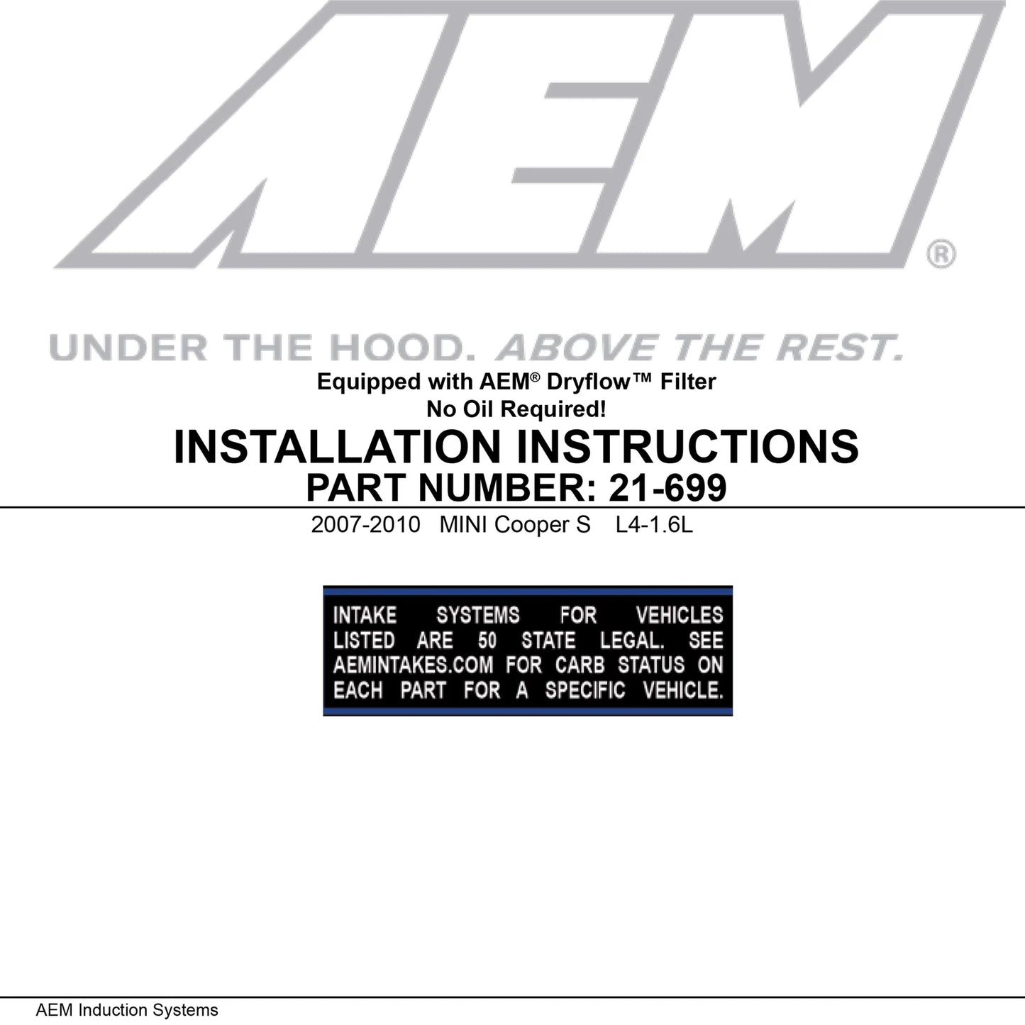 AEM Cold Air Intake | Mini Cooper S (07-10) (21-699C)