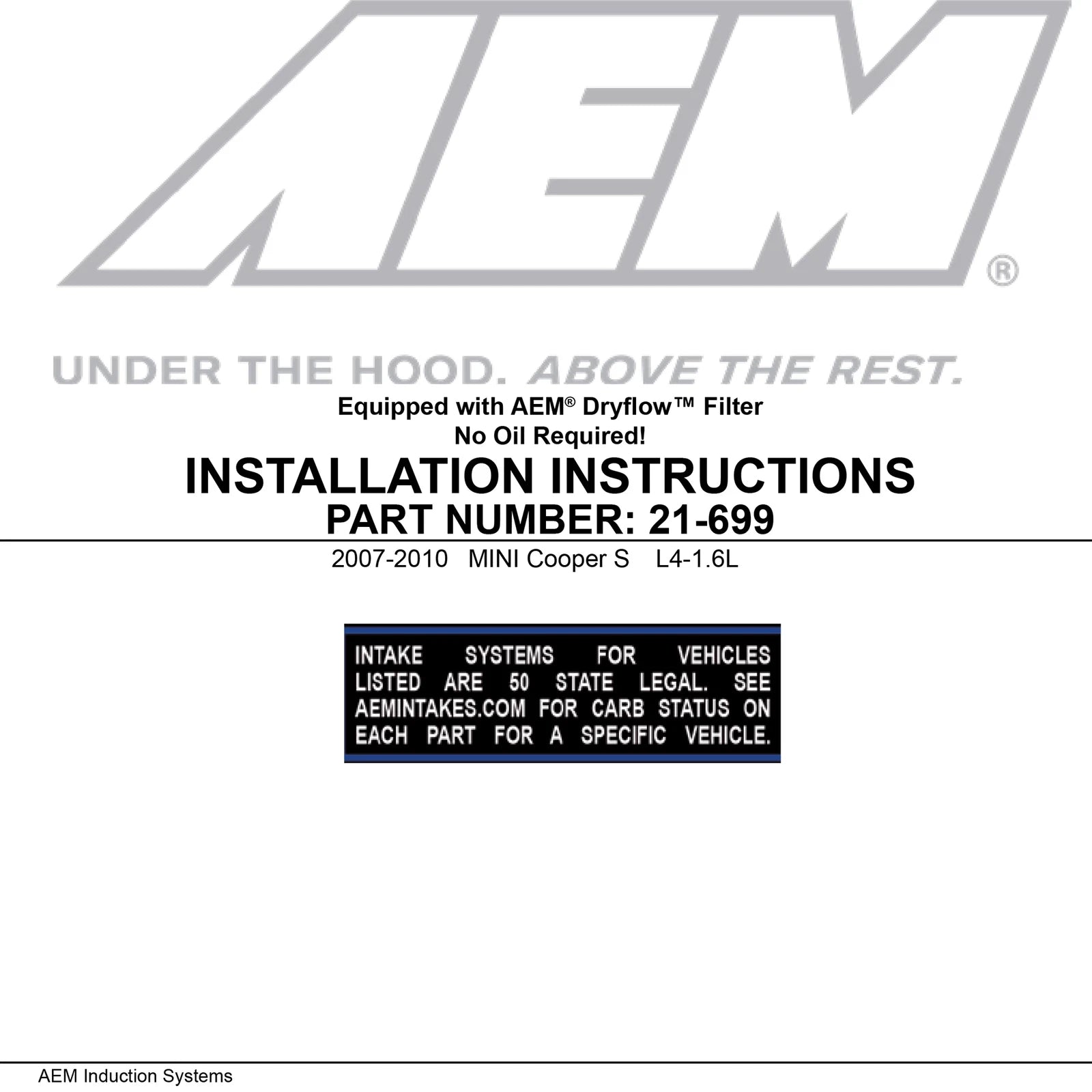 AEM Cold Air Intake | Mini Cooper S (07-10) (21-699C)
