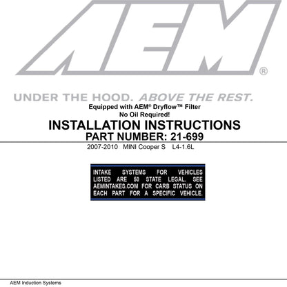 AEM Cold Air Intake | Mini Cooper S (07-10) (21-699C)