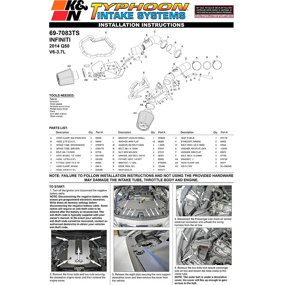 K&N Dual Silver Typhoon Short Ram Intakes | Infiniti Q50 (14-15) (69-7083TS)