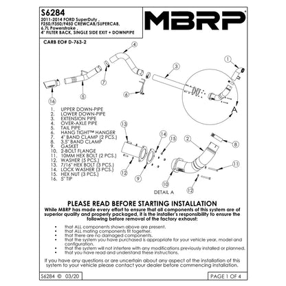 MBRP 4in Filter Back Single Side Exit Exhaust | Ford F-250/350/450 6.7L (11-14) (S6284AL)