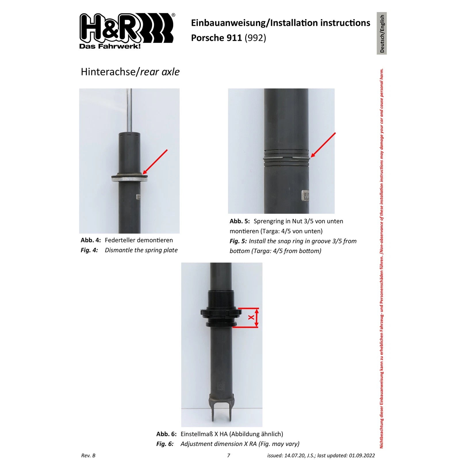 H&R VTF Adjustable Lowering Springs | Porsche 911 Carrera 2/2S/4/4S Cabrio/Coupe (20-22) (23020-1)