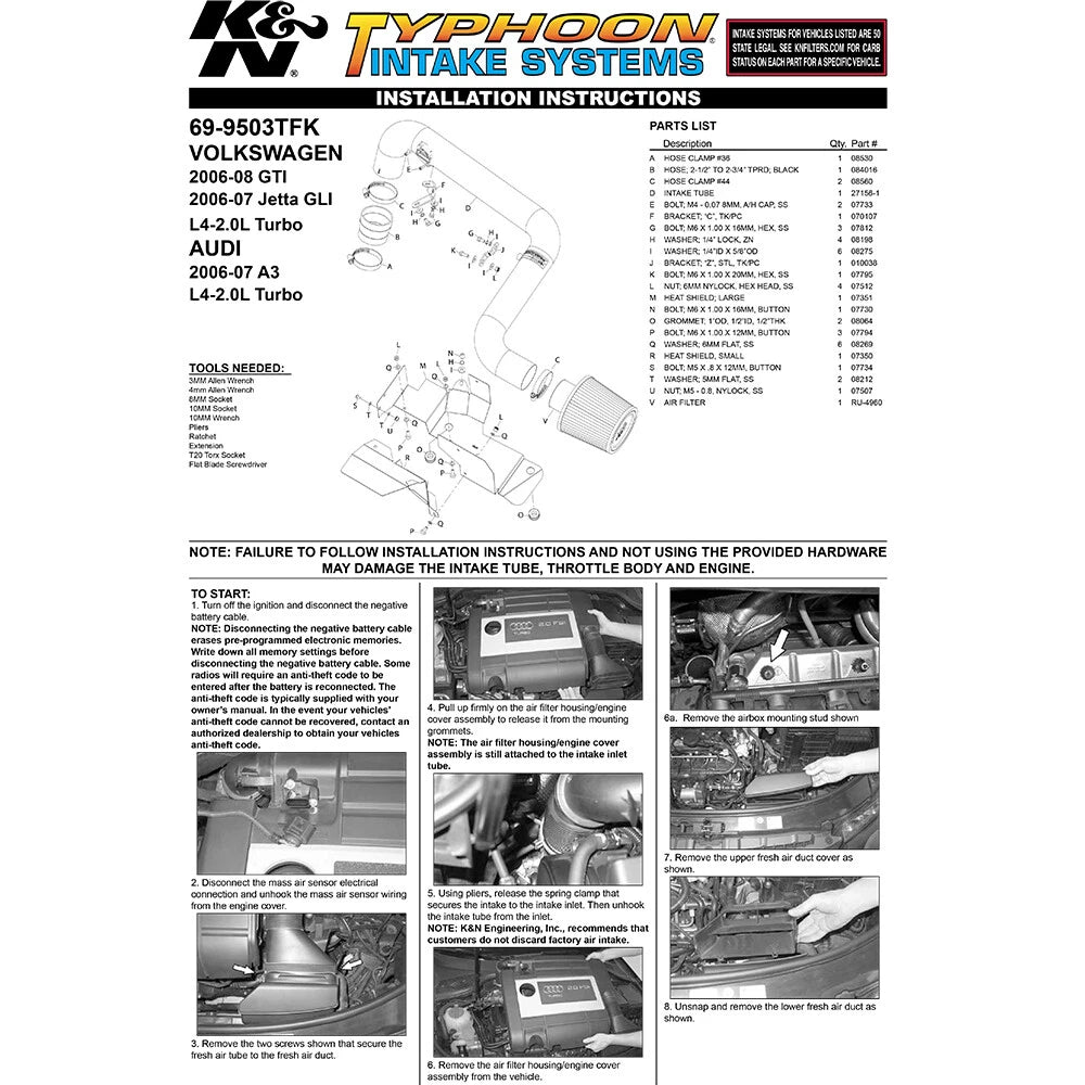 K&N Performance Intake Kit | 2006 Volkswagen GTI (69-9503TFK)