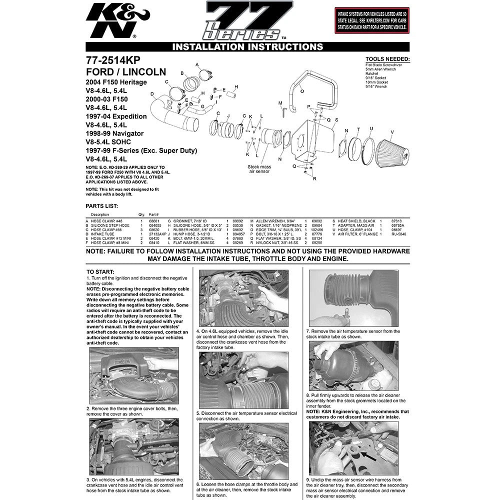 K&N High Flow Performance Kit | Ford F-150 V8 (97-04) (77-2514KP)