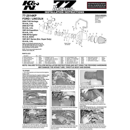 K&N High Flow Performance Kit | Ford F-150 V8 (97-04) (77-2514KP)