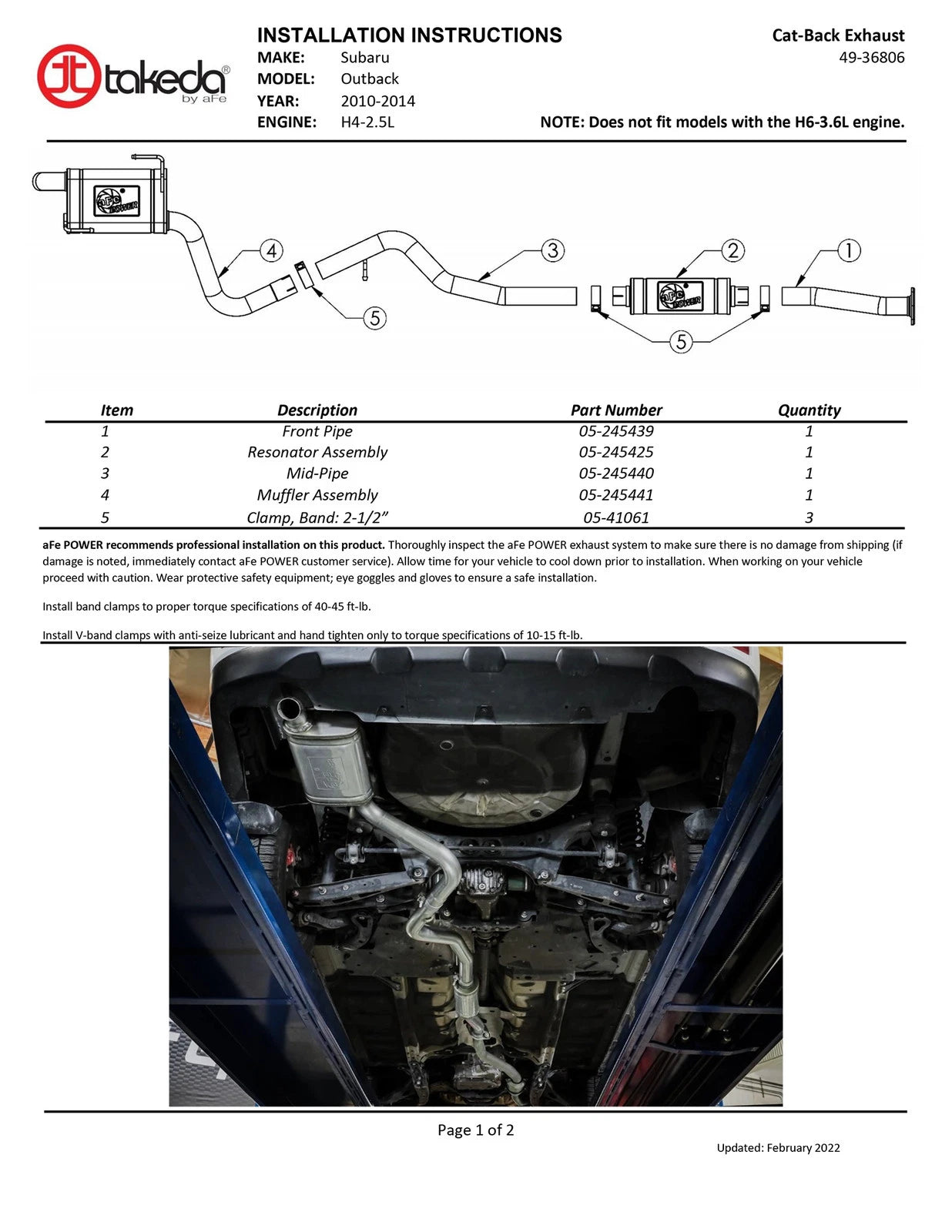 aFe Takeda 2.25-2.5in SS Cat-Back Exhaust | Subaru Outback (10-14) (49-36806)