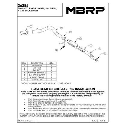MBRP 4in Cat-Back Single Side Exit Aluminum Exhaust | Ford E-250/E-350 Van 6.0L (04-07) (S6285AL)