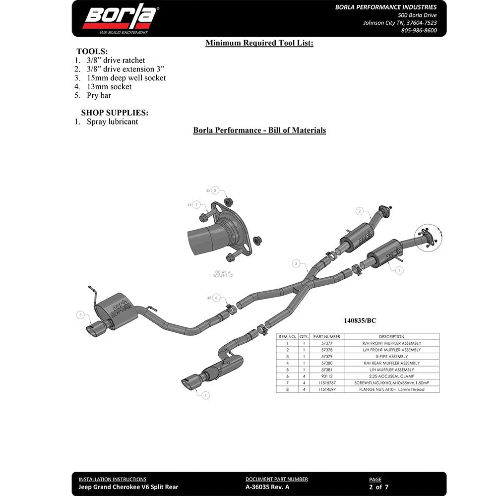 Borla S-Type Cat-Back Exhaust System | Jeep Grand Cherokee High Altitude/Summit (14-20) 3.6L V6 (140836)