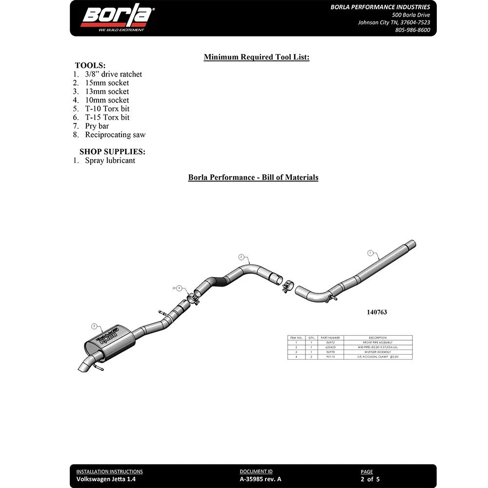Borla Cat-Back Exhaust System - S-Type | 2019-2020 Volkswagen Jetta 1.4L (140763)