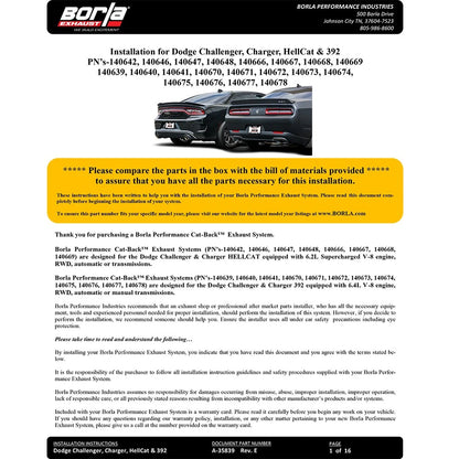 Borla Cat-Back Exhaust System - ATAK | 2015-2020 Dodge Challenger 6.4L (140678)