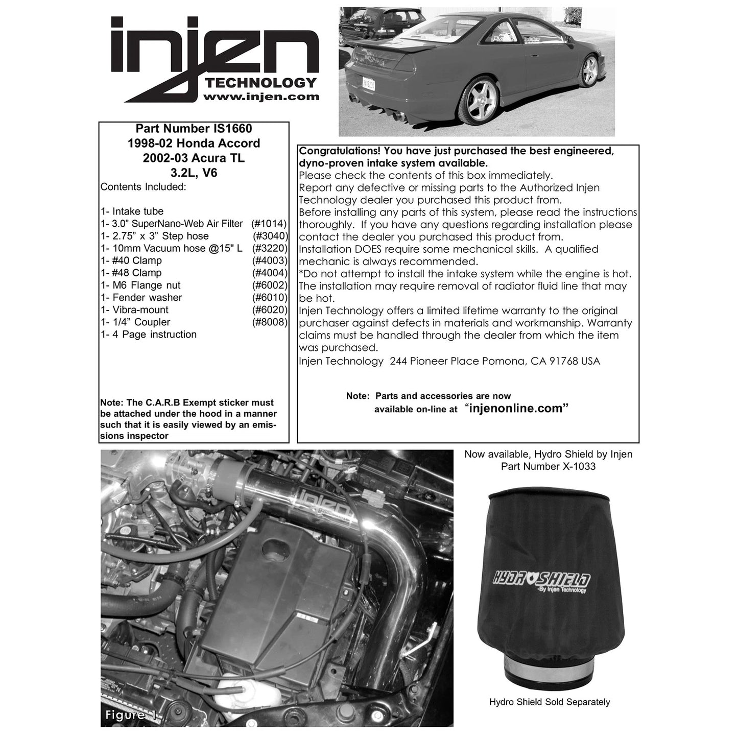 Injen Short Ram Air Intake System | 1998 - 2002 Honda Accord & 2002 - 2003 Acura TL  (IS1660BLK)