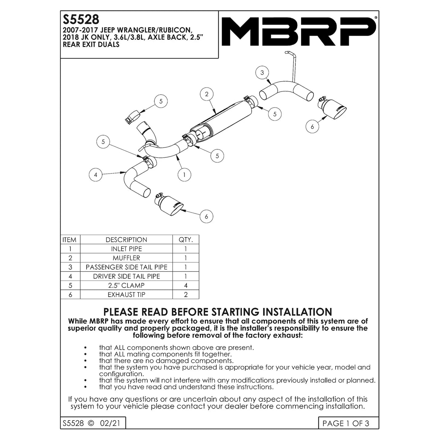 MBRP 2.5in. T409 Axle-Back D&S Exhaust | Jeep Wrangler/Rubicon 3.6/3.8L (07-14) (S5528409)