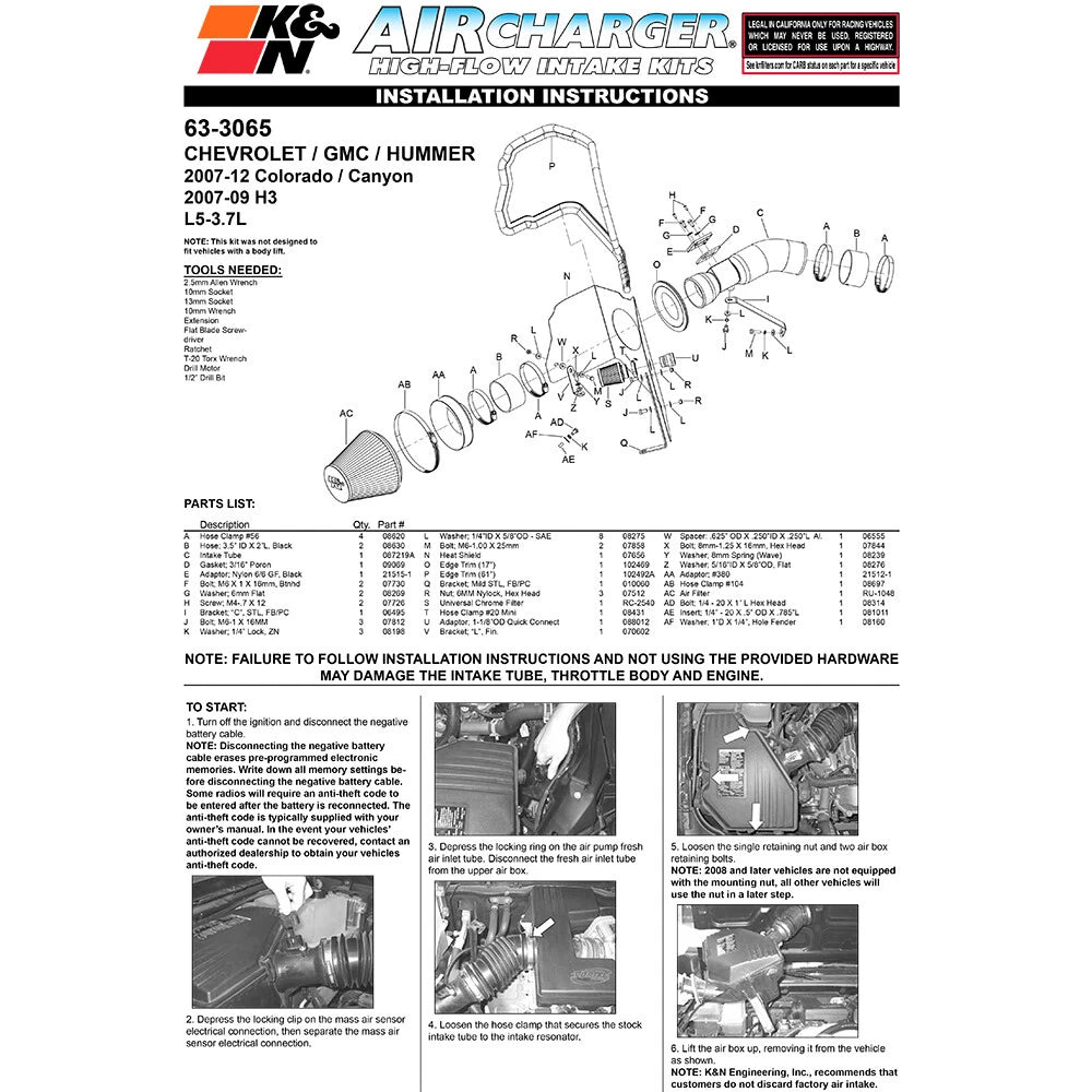 K&N AirCharger Performance Intake | GM Colorado/Canyon H3 (07-09) (63-3065)