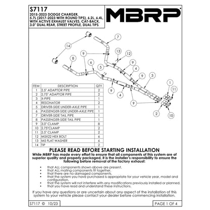 MBRP 3in Dual Rear SS Cat-Back Exhaust w/ Carbon Tips Dodge Charger 17-21 (S71173CF)