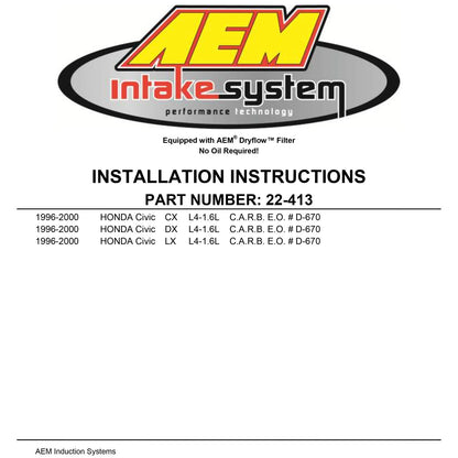 AEM Short Ram Intake | Honda Civic CX/DX/LX (96-00) (22-413R)