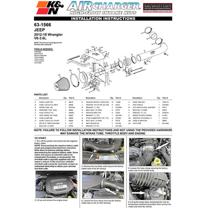 K&N AirCharger Performance Intake Kit | Jeep Wrangler 3.6L-V6 (63-1566)
