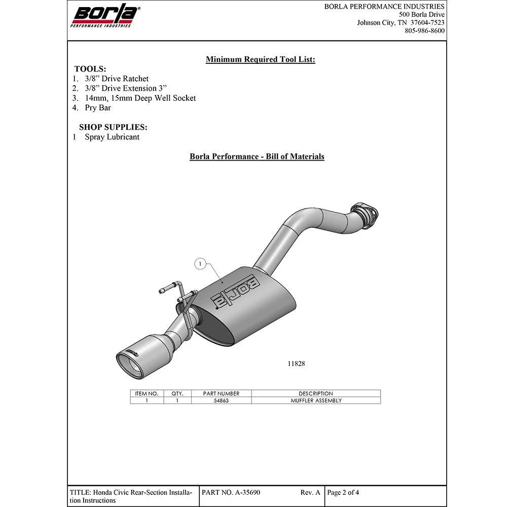 Borla Axle-Back Exhaust System - S-Type | 2012-2015 Honda Civic 1.8L (11828)