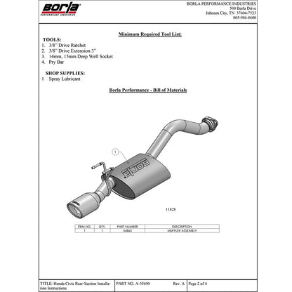 Borla Axle-Back Exhaust System - S-Type | 2012-2015 Honda Civic 1.8L (11828)