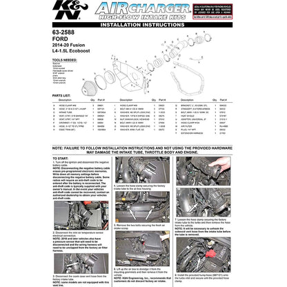K&N 14-15 Ford Fusion 1.5L Air Charger Performance Intake | Ford Fusion (14-15) (63-2588)