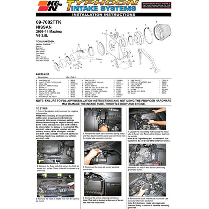 K&N Performance Intake Kit | 2009-2014 Nissan Maxima (69-7002TTK)