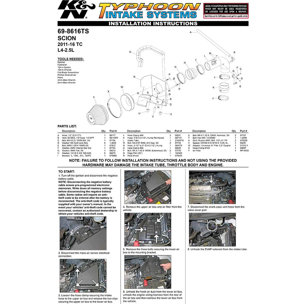 K&N 2.5L Typhoon Performance Intake | Scion tC (11-12) (69-8616TS)