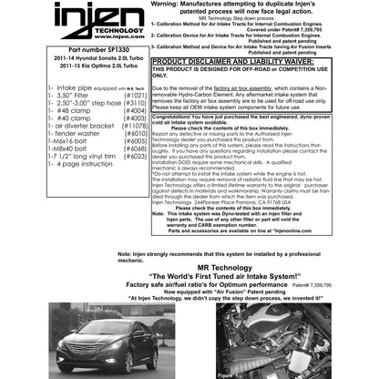 Injen 2.0L Turbo Short Ram Intake | Hyundai Sonata (11-14) / Kia Optima (10-16) (SP1330P)