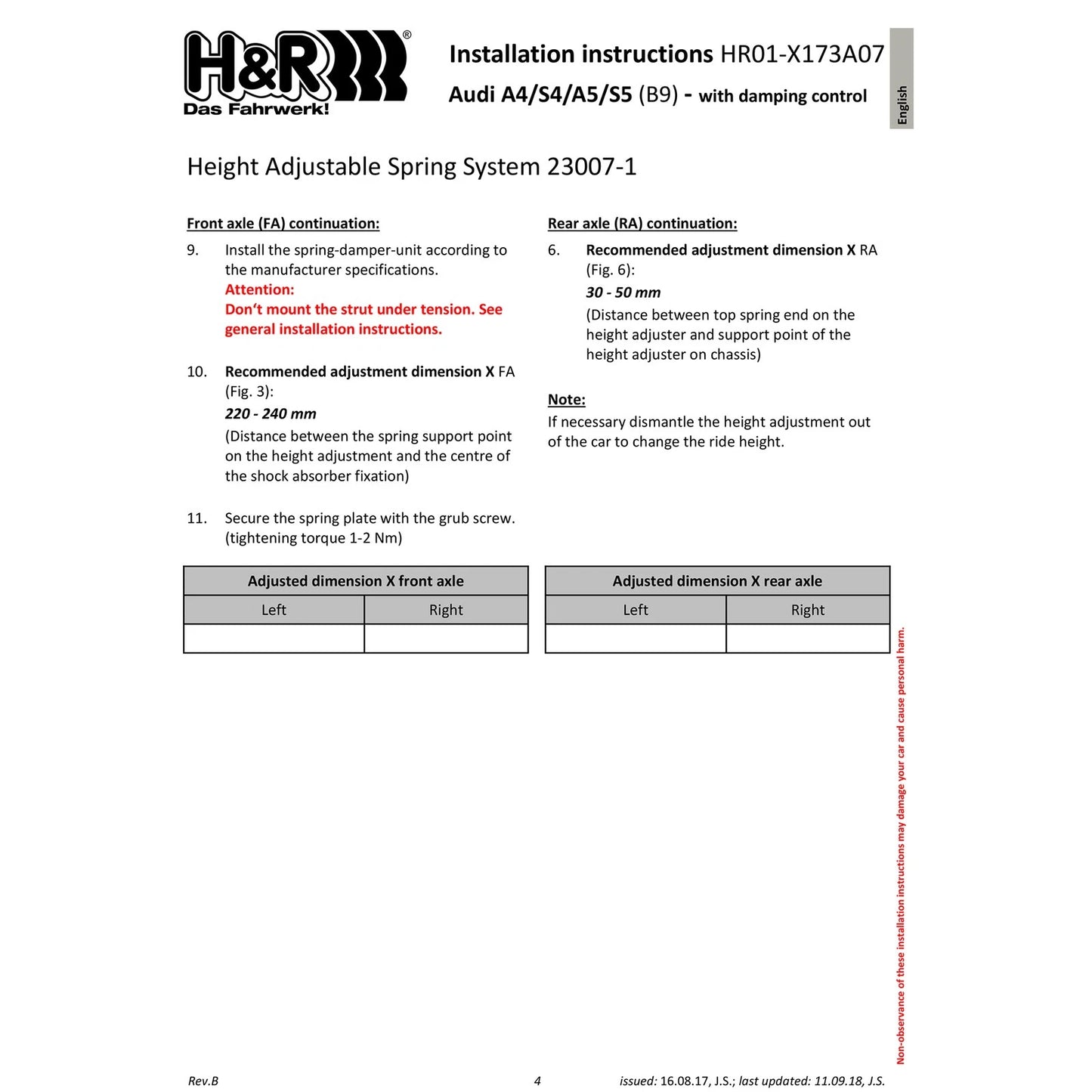 H&R VTF Adj Lowering Springs | Audi A4/A5 (17+) B9 (23007-1)