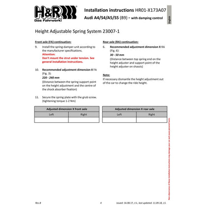 H&R VTF Adj Lowering Springs | Audi A4/A5 (17+) B9 (23007-1)
