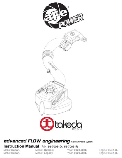 aFe Takeda Momentum Pro 5R Cold Air Intake | Subaru Outback H4-2.5L (20-22) (56-70051R)