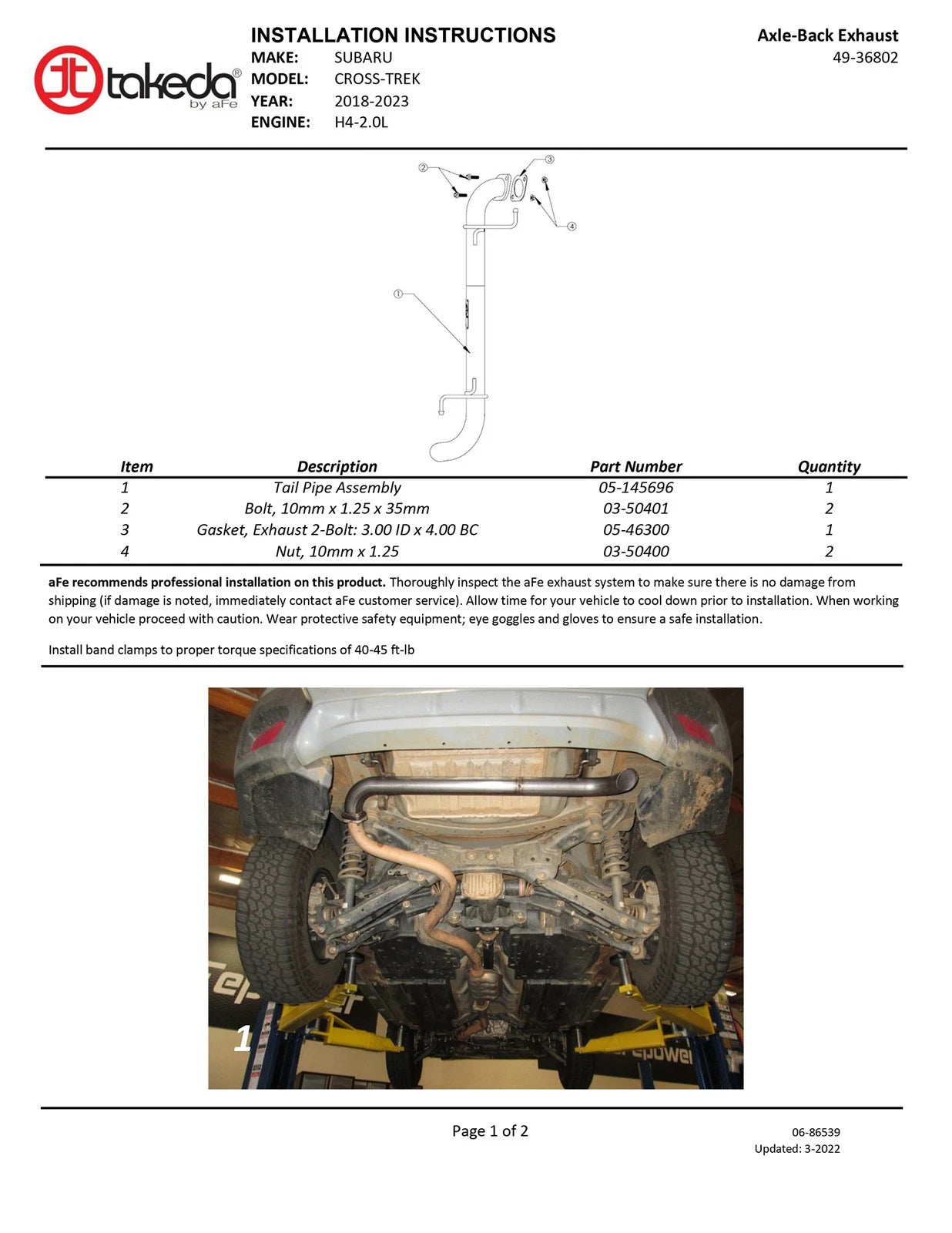 aFe Takeda 2.5in SS Axle-Back Exhaust | Subaru Crosstrek 18-23 2.0L (49-36802)