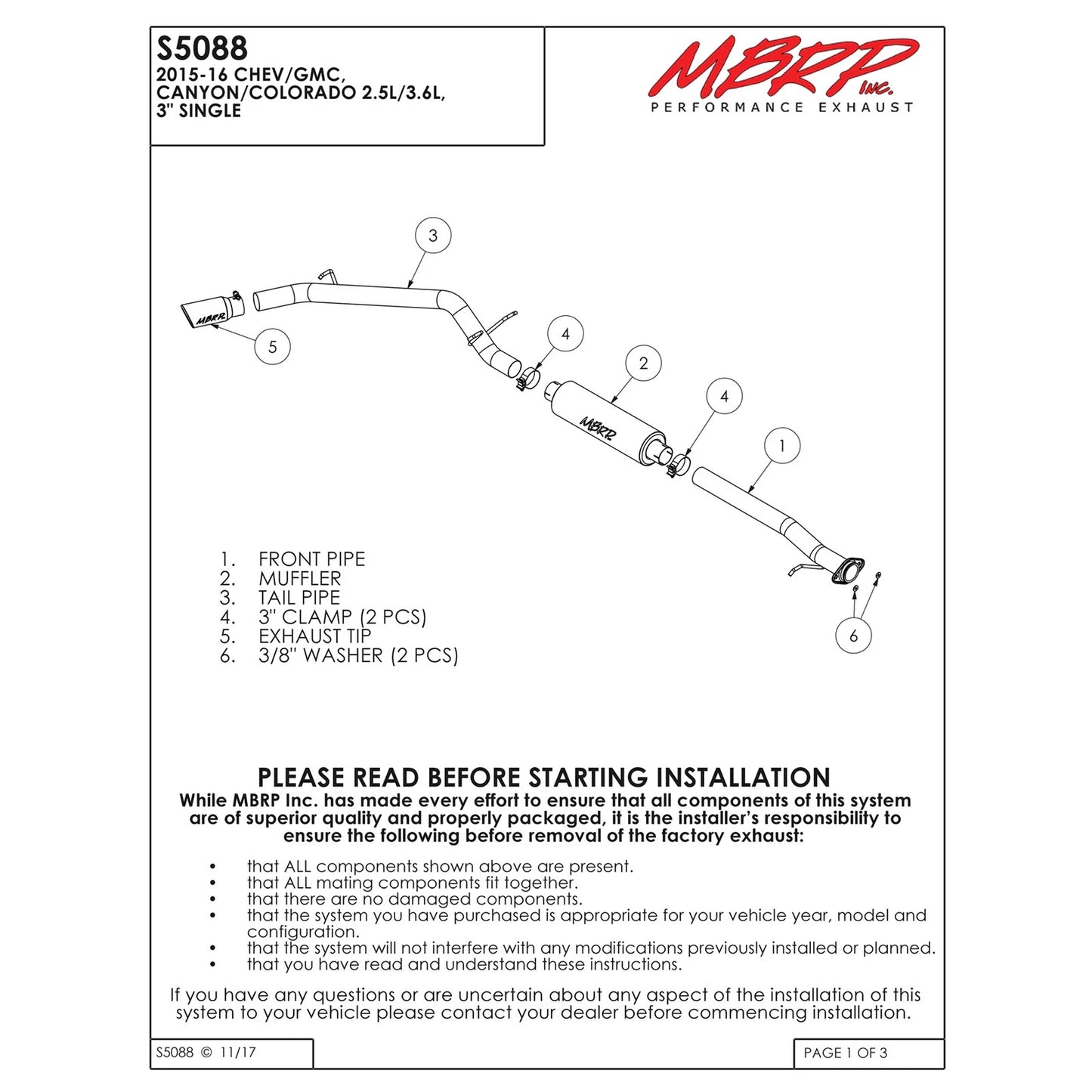 MBRP 3in D&S Cat-Back Exhaust | Colorado/Canyon 2.5L & 3.6L (15-16) (S5088AL)