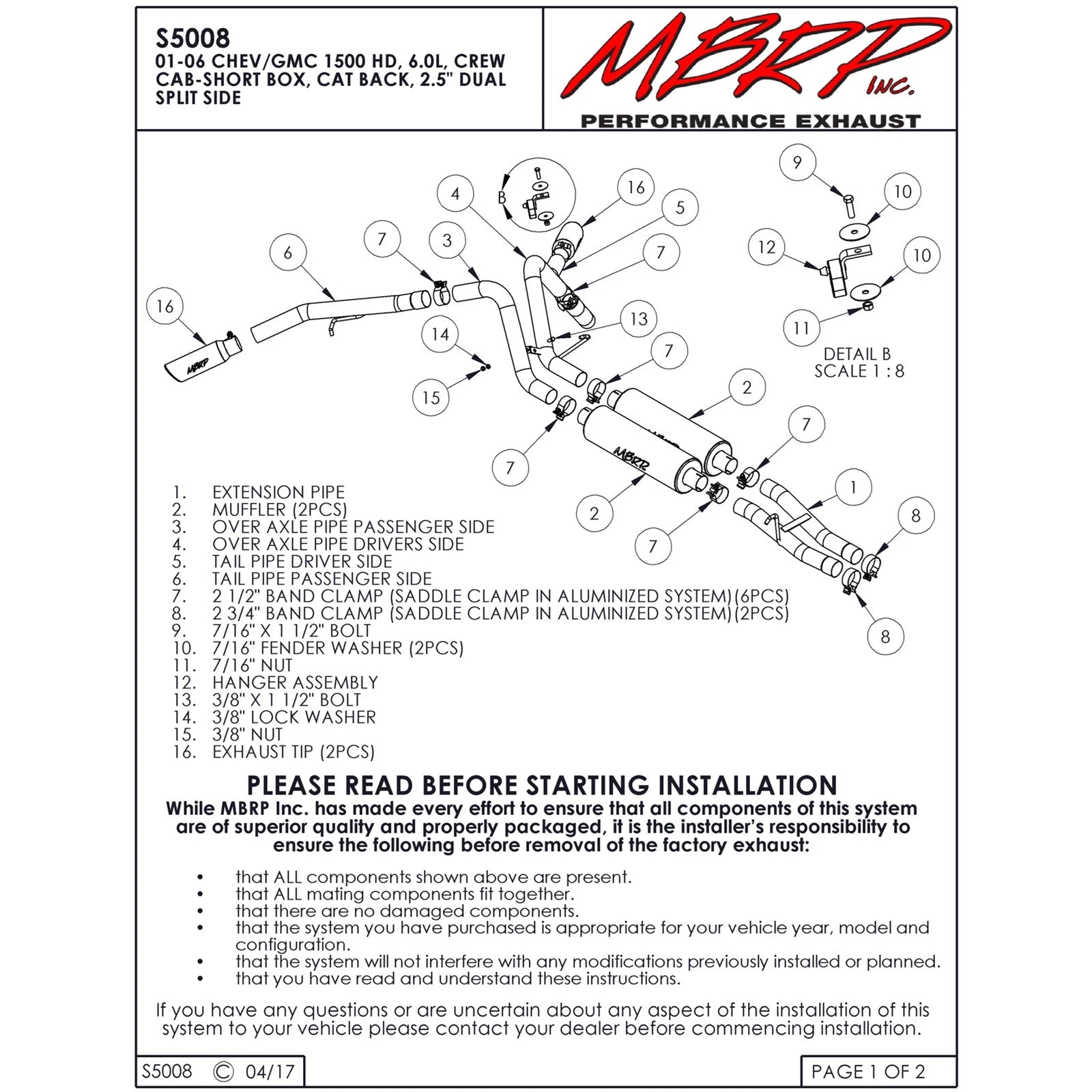 MBRP 2.5in. Dual Split Side Cat-Back | Chevy/GMC 1500 HD 6.0L (03-07) (S5008409)