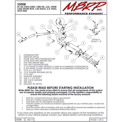 MBRP 2.5in. Dual Split Side Cat-Back | Chevy/GMC 1500 HD 6.0L (03-07) (S5008409)