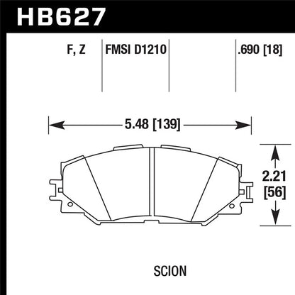 Hawk Performance High Perf Street Brake Pads | Toyota xB/xD/Corolla/Matrix/RAV4/HS (HB627F.690)