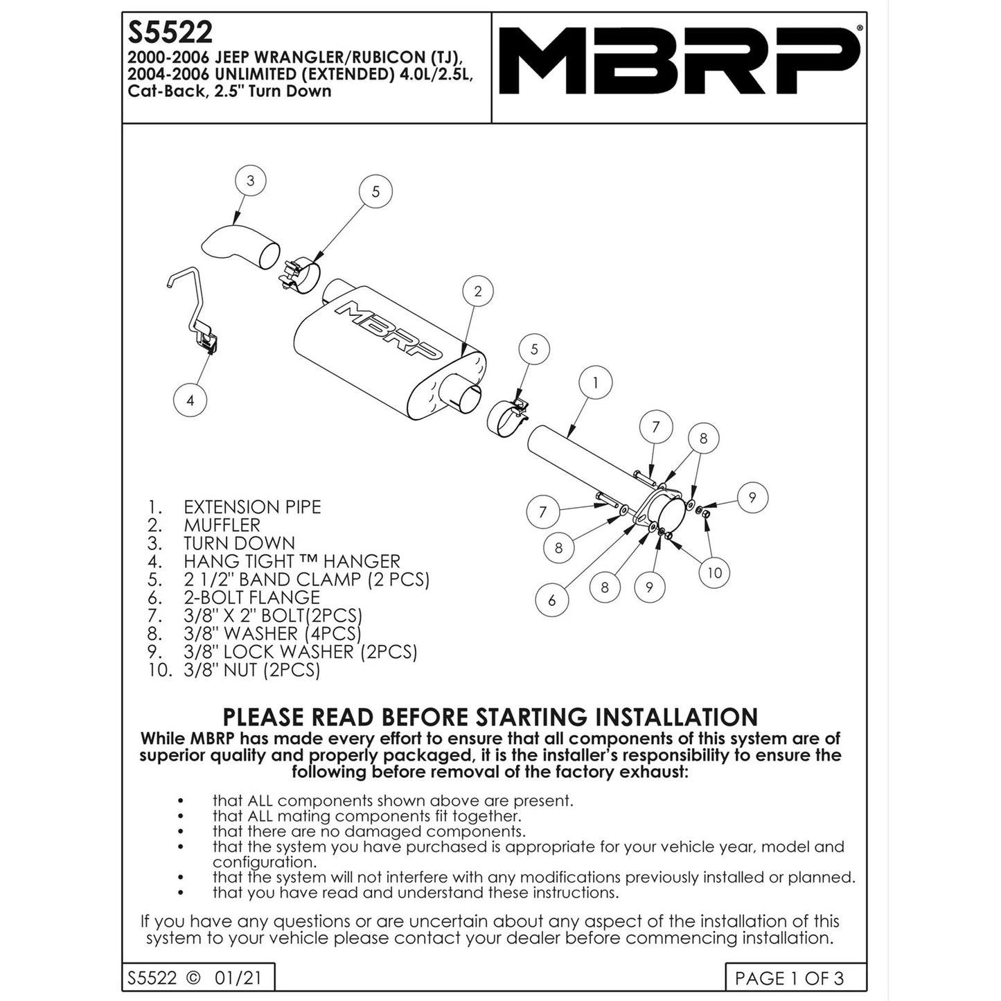 MBRP 2.5in Cat-Back Off-Rd D&S Turn Down Aluminum Exhaust | Jeep TJ (00-06) (S5522AL)