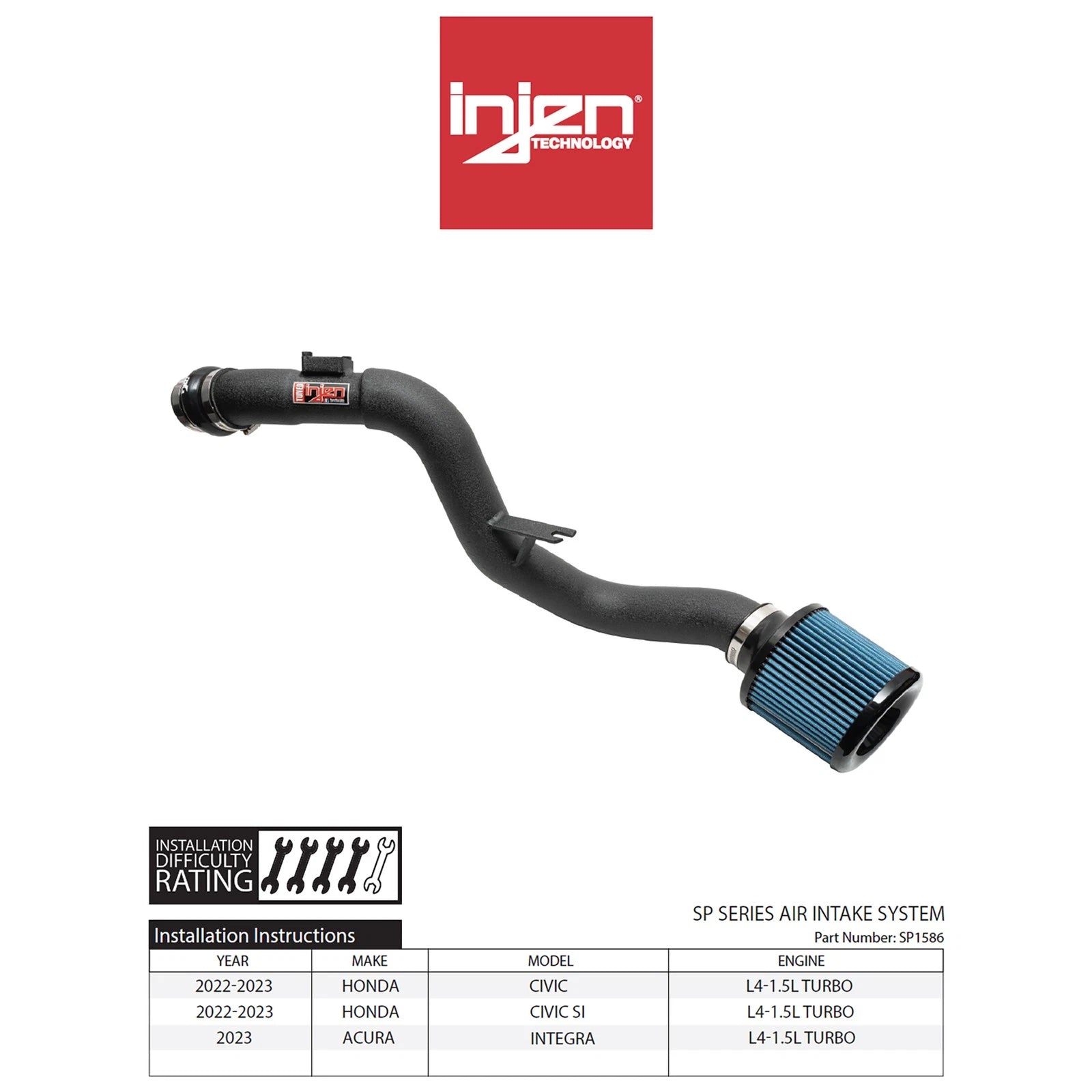 Injen 3.00in Wrinkle Black Cold Air Intake | Honda Civic (16-26) / Civic Si (16-26) / Acura Integra (23-26) (SP1586WB)