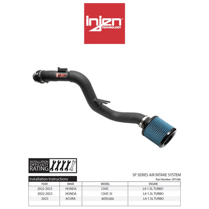 Injen 3.00in Wrinkle Black Cold Air Intake | Honda Civic (16-26) / Civic Si (16-26) / Acura Integra (23-26) (SP1586WB)