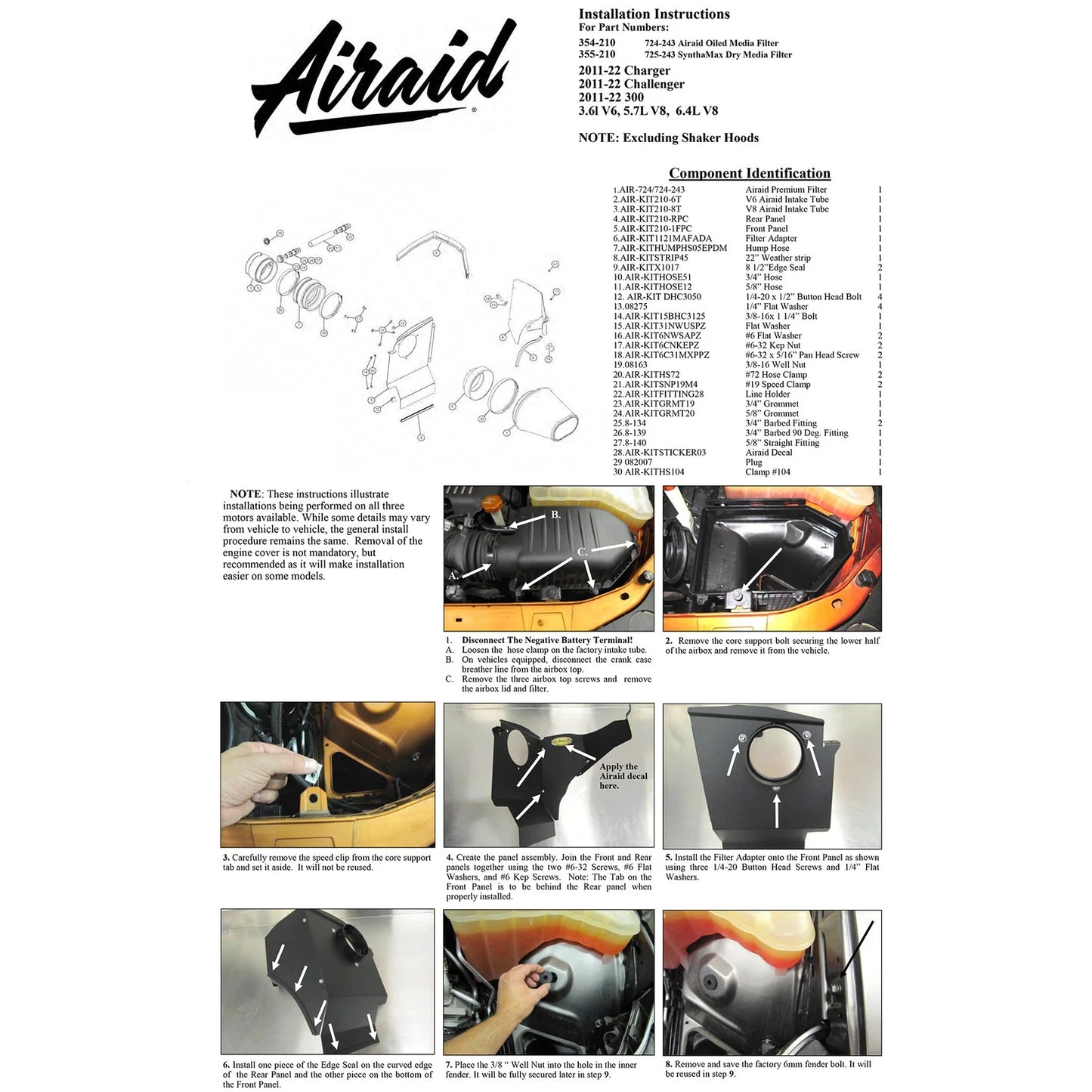 Airaid 354-210 Cold Air Intake Kit for 2011-23 Charger Challenger 3.6L 5.7L 6.4L