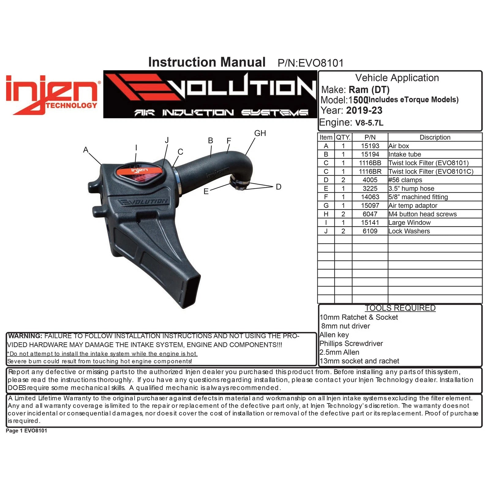 Injen 2009-2026 Dodge Ram 1500 V8-5.7L Evolution Intake | Dodge 3500 / 1500 Classic / Ram 1500 V (09-26) (EVO8101C)