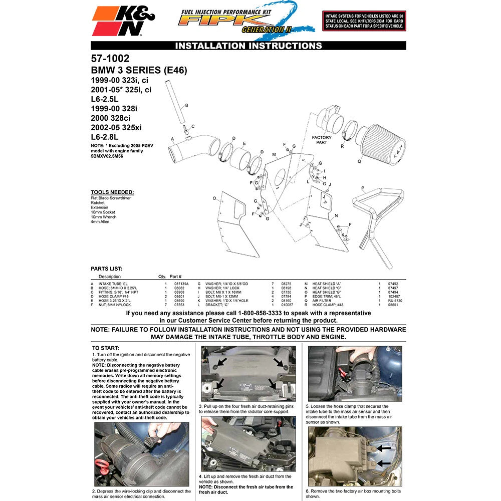 K&N Engineering Performance Intake Kit: BMW 3 Series 1999 - 2005
