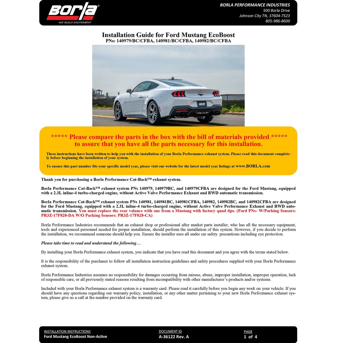 Borla 2.3L EcoBoost ATAK CF Catback Exhaust | Ford Mustang (24) Non-Active (140982CFBA)