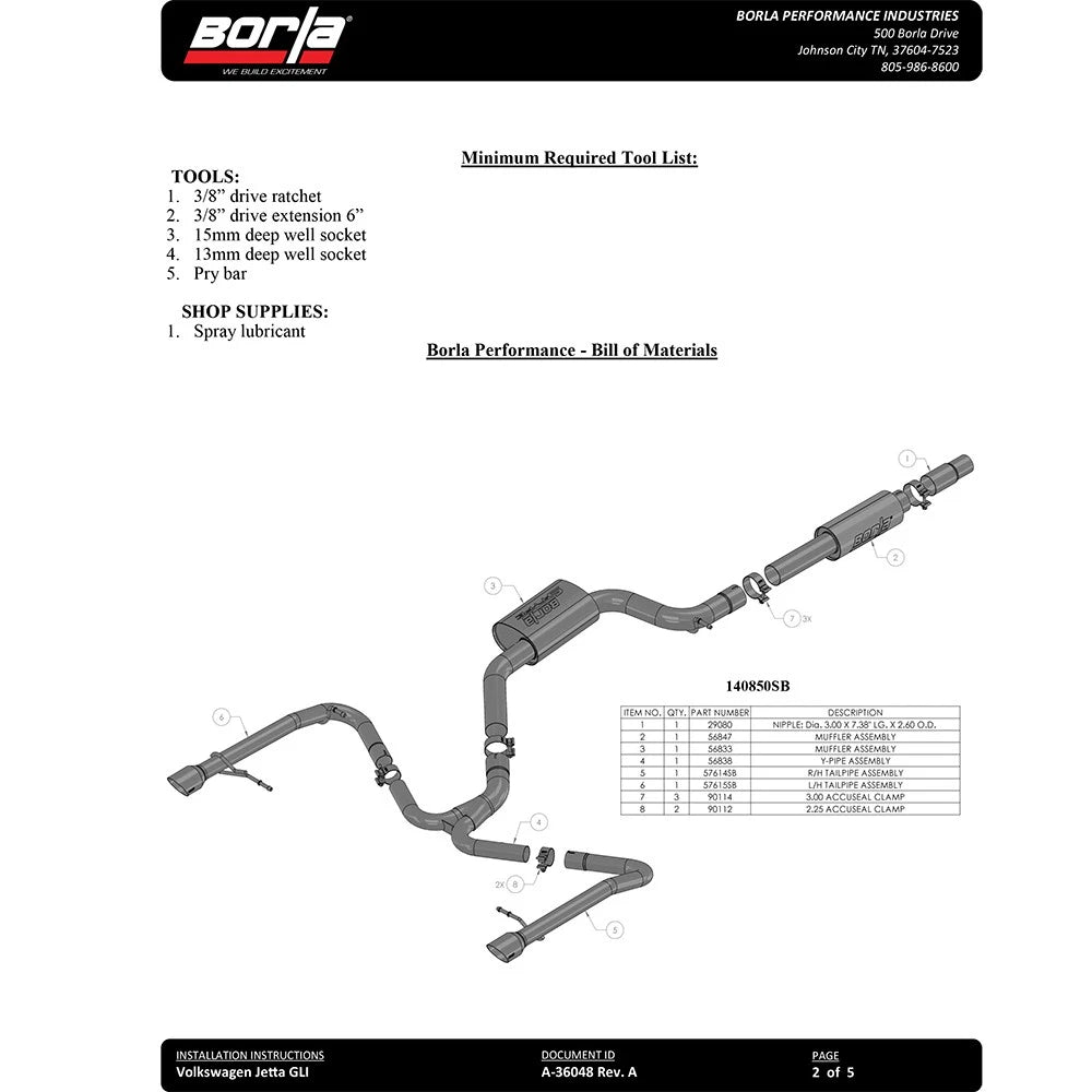 Borla Cat-Back Exhaust System | 2019-2021 Volkswagen Jetta GLI (140850SB)