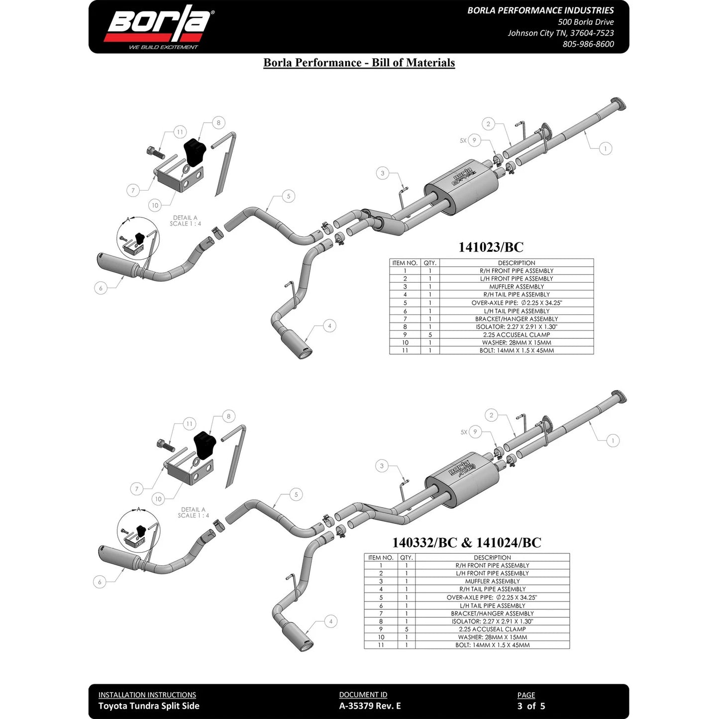 Borla 141022 ATAK Stainless Cat Back Exhaust System Kit for 07-08 Tundra 5.7L V8