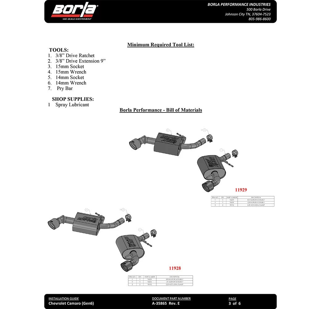 Borla S-Type Axle-Back Exhaust | 2016-2021 Chevrolet Camaro 2.0T (11933)