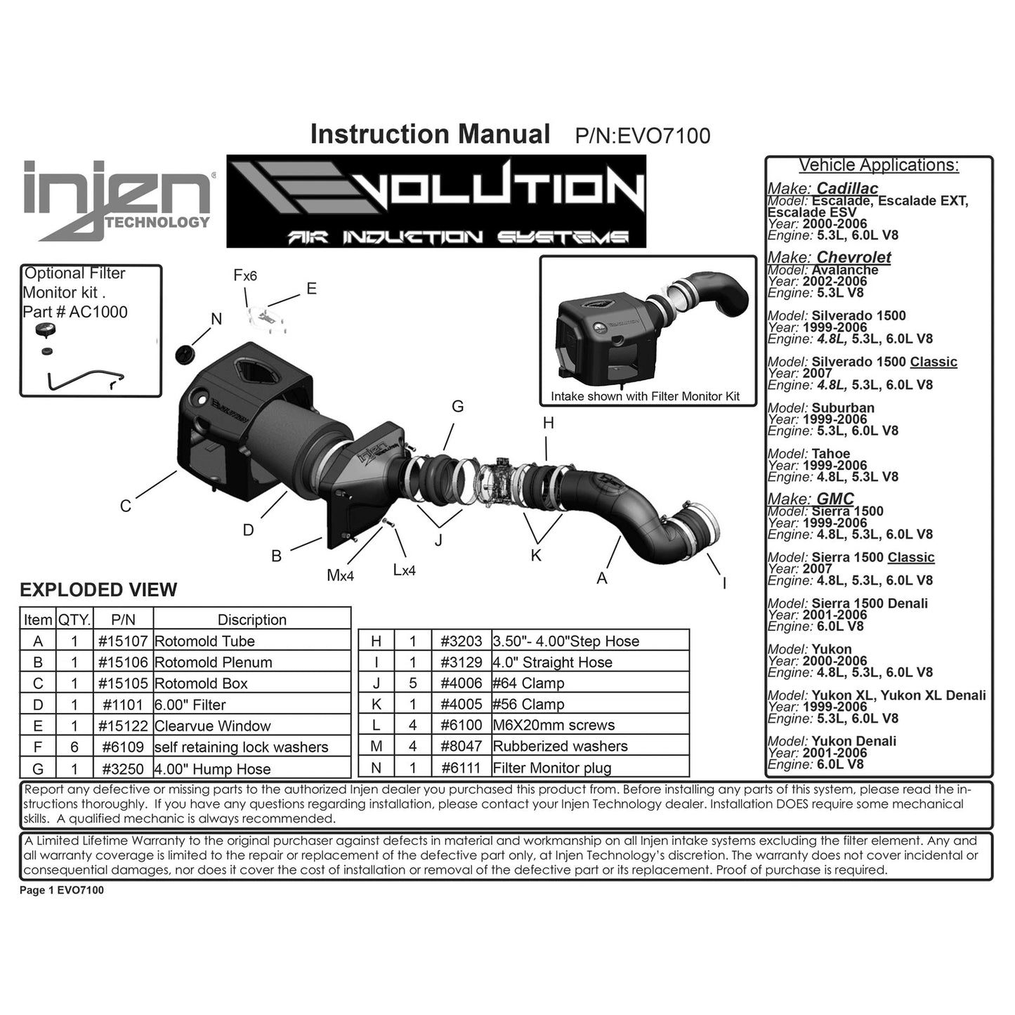 Injen Evolution Cold Air Intake System | 2002 - 2006 Cadillac Escalade  (EVO7100)