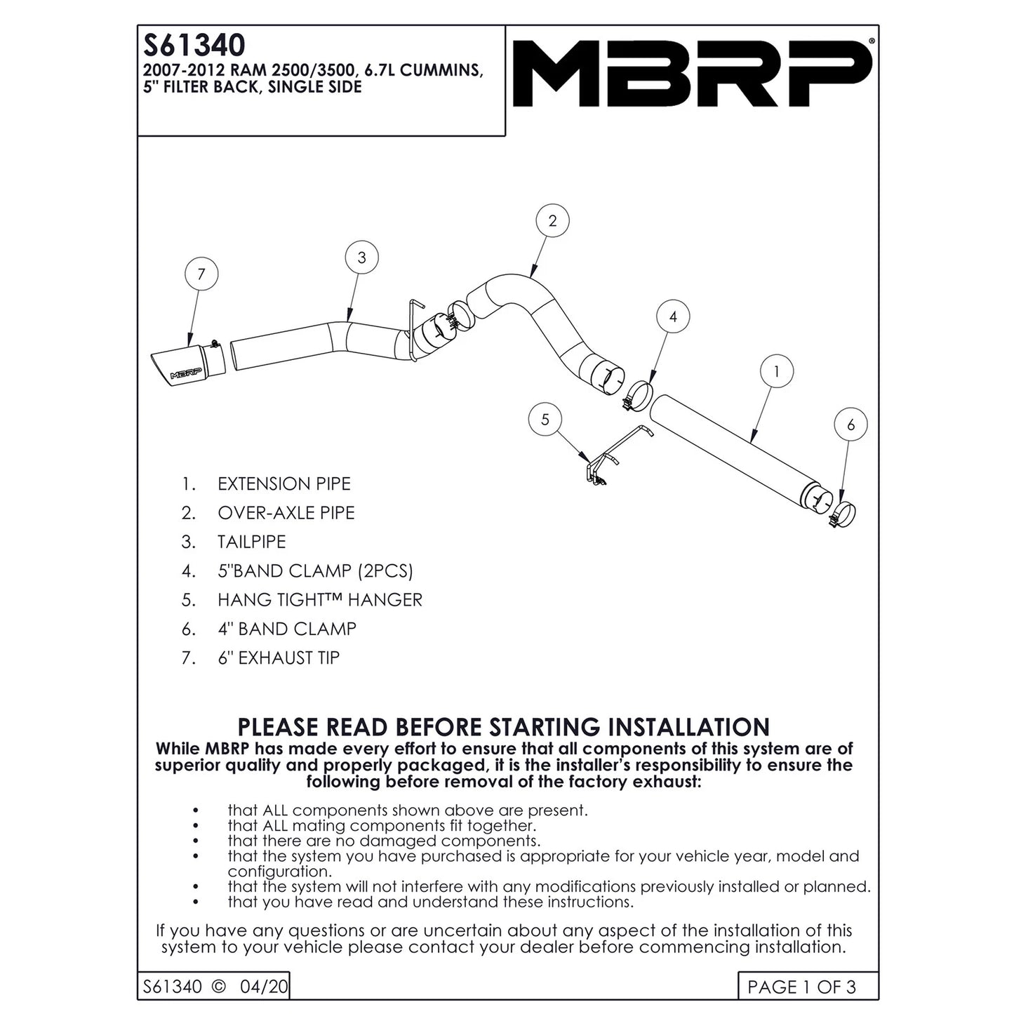 MBRP 6.7L Alum Exhaust System | Dodge Ram 2500/3500 (S61340AL)