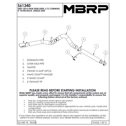 MBRP 6.7L Alum Exhaust System | Dodge Ram 2500/3500 (S61340AL)