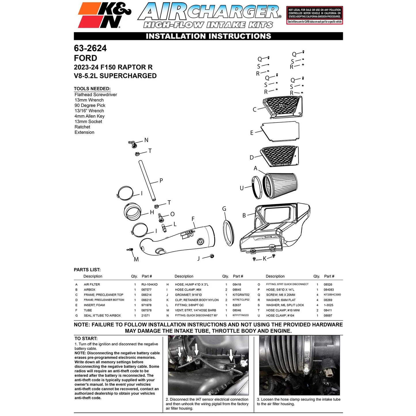 K&N Performance Air Intake System | Ford F150 Raptor R 5.2L V8 (63-2624)